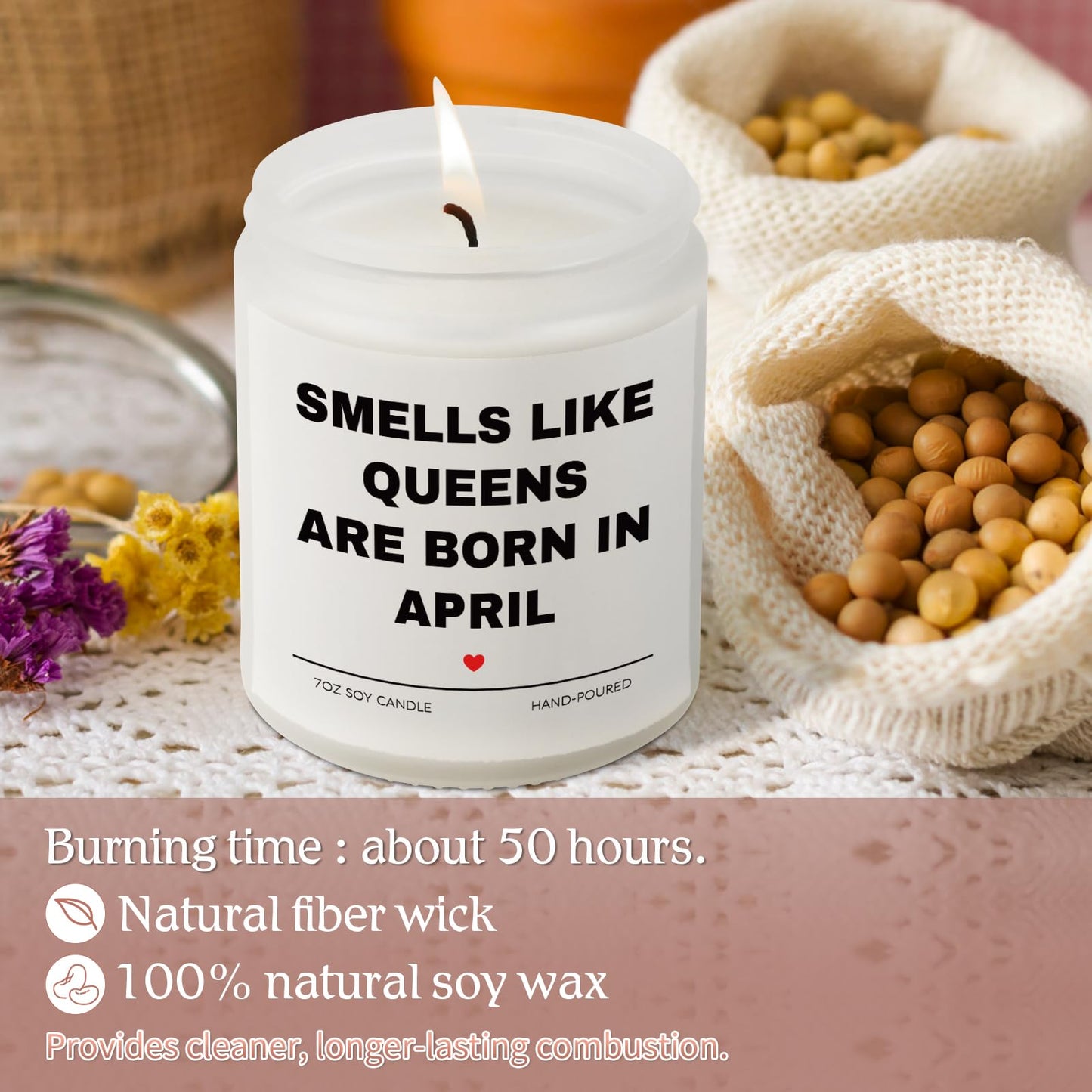 Aremdys Birthday Gifts for Women, April Candle for Queens are Born in April, 30th 40th 50th 60th 70th Happy Bday Gifts Idea for Women Sister Mom Friend from Men Sister Son Friends, 7OZ Scented Candle
