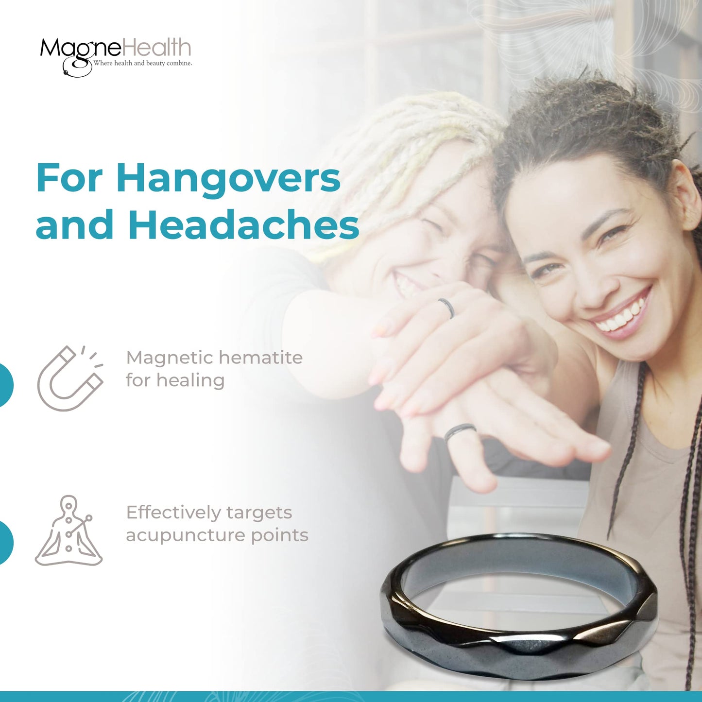MAGNEHEALTH Hangover Ring, Thin Beveled Magnetic Hematite Band Ring, Hematite Band in Beveled Design for Magnetic Acupuncture Ring - Size 6