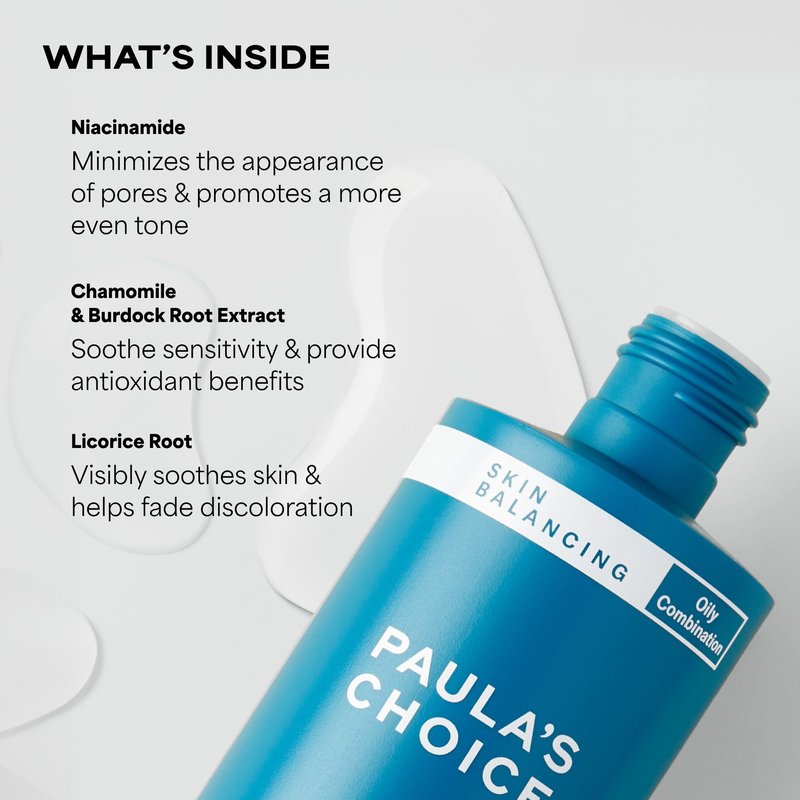 Paula's Choice Skin Balancing Pore-Reducing Face Toner with Niacinamide for Combination & Oily Skin, Minimizes Large Pores, Controls Oil & Shine, Acne-Prone Friendly, Travel Size, 1 Fl Oz