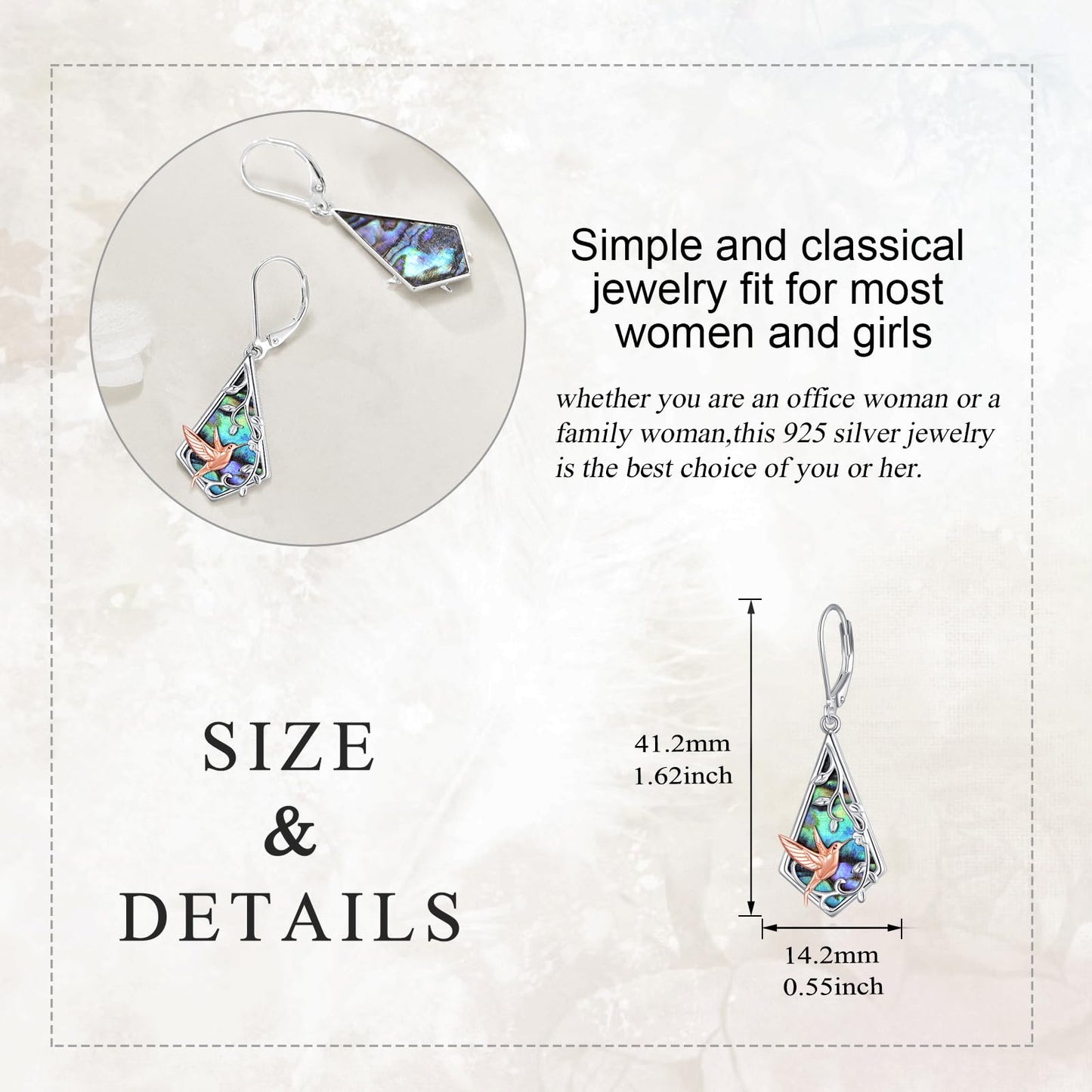 Hummingbird Earrings Sterling Silver Hummingbird Leverback Earrings Leaf Dangle Earrings Drop Jewelry Birthday Gifts for Women