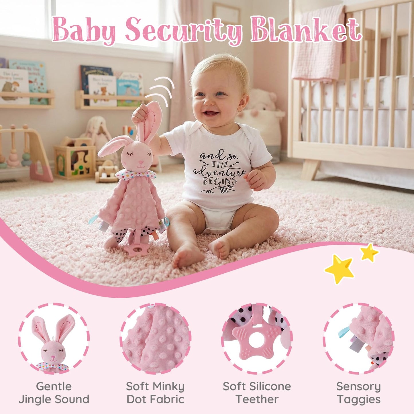 Baby Girl Gift Set - 12 Pcs Newborn Essentials with Bunny Lovey, 100% Cotton Onesie, Milestone Sign & Photo Frame - Unique Carriage Storage Box, Ready-to-Gift Baby Shower Gifts for Newborn Girls