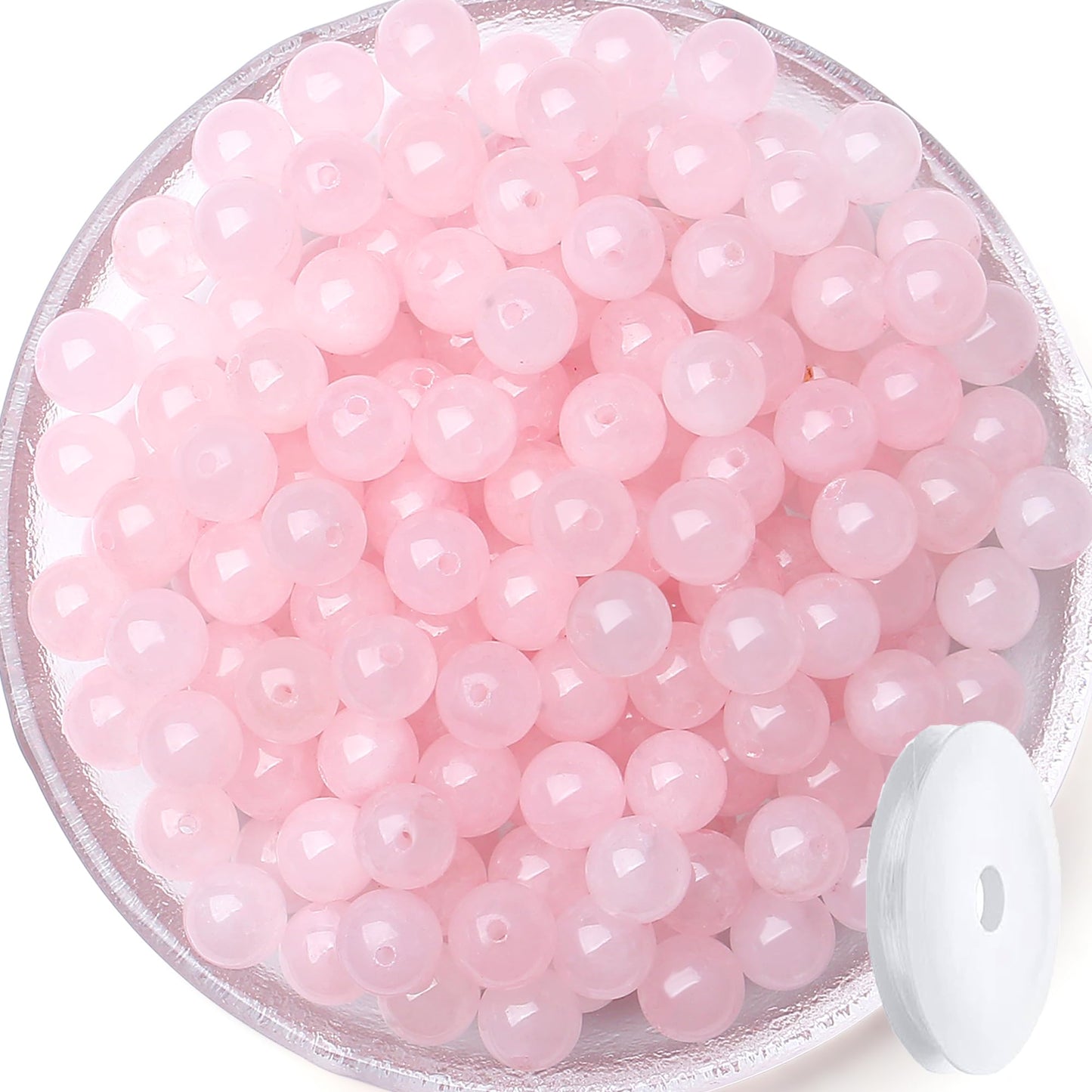QINJIEJIE 100PCS Rose Quartz Beads 8mm Natural Stone Beads Round Loose Gemstone Bead for Bracelet Beading Crystal Jewelry Making DIY Necklace Earrings 0.32"