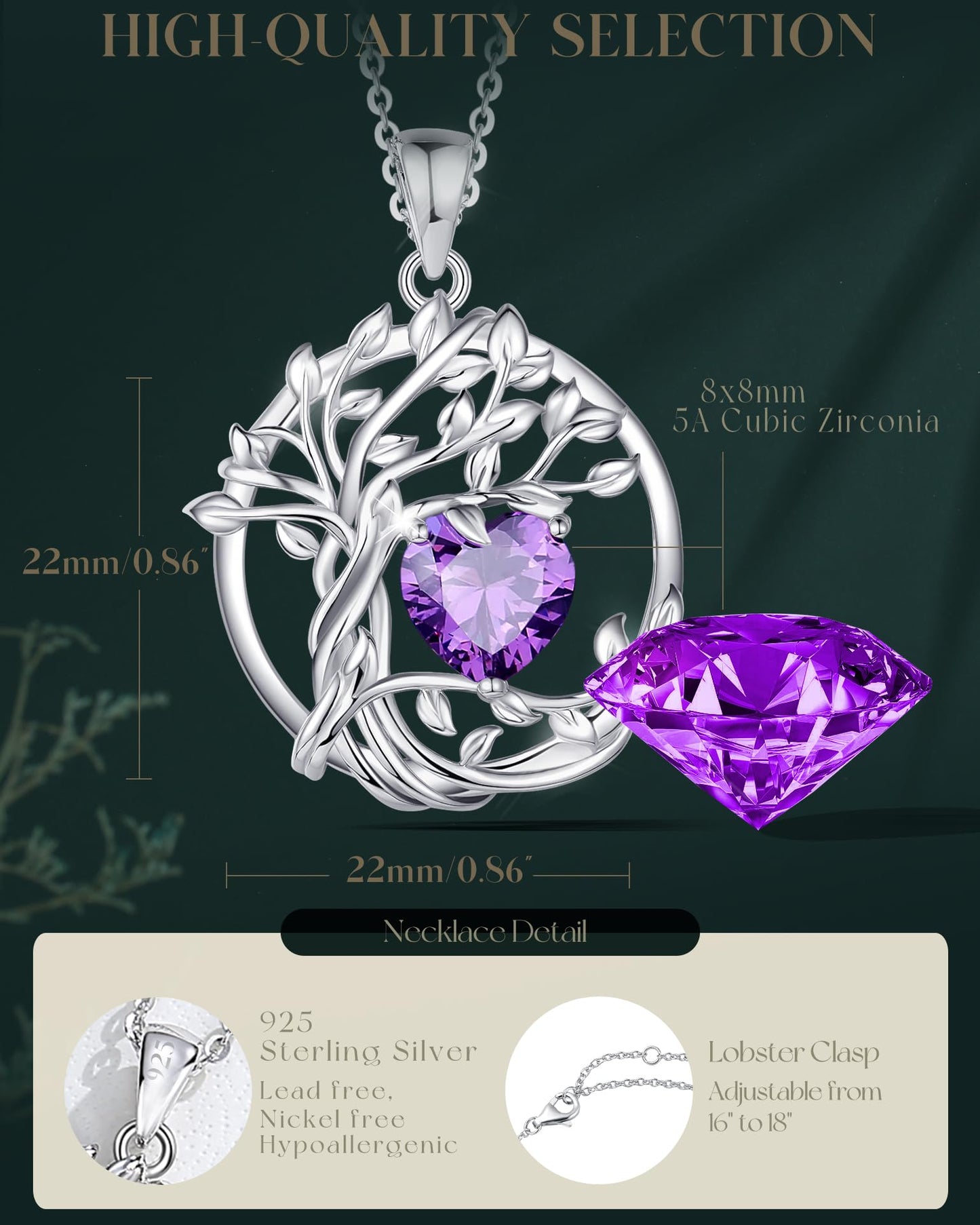 FANCIME Tree of life Birthstone necklace for women Sterling Silver Tree Jewelry Amethyst Pendant February Birthstone Purple Gemstone Anniversary Birthday Mothers Day Gifts for Wife Her