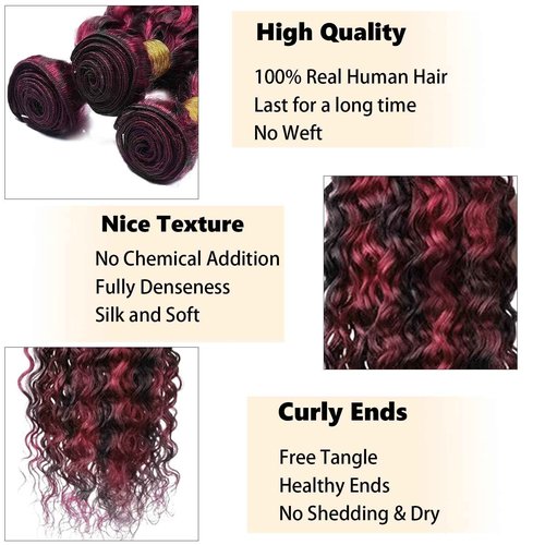 Fabimiya 22 24 26 inch Burgundy P1B/99J Deep Wave Human Hair Bundles Wine Red Human Hair Bundles Unprocessed Burgundy Soft Sewn In Hair with Double Weft for Black Women