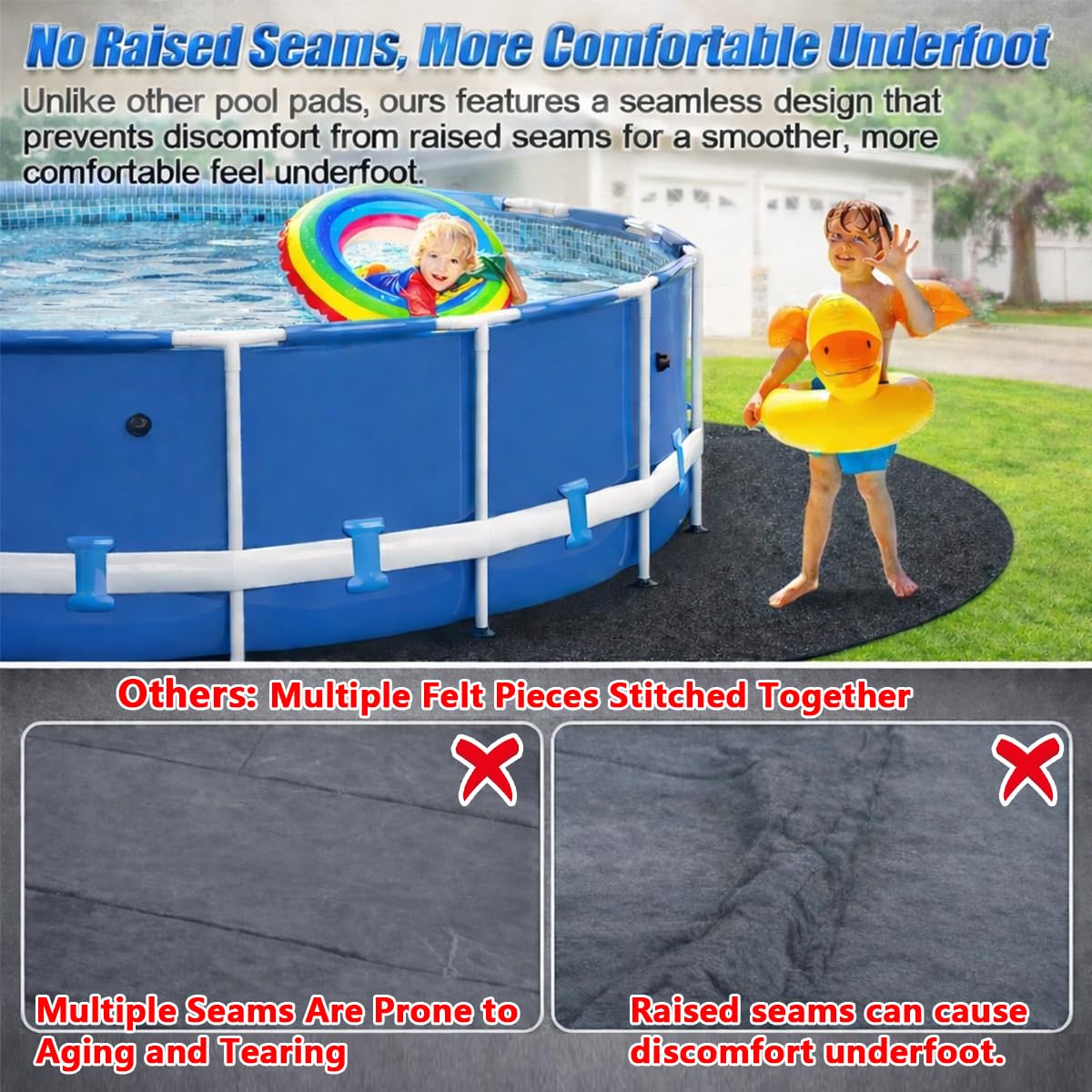 Abimars Pool Pads for Above Ground Pool, 18' Round Seamless Pool Liner Pad for Underfoot Comfort, Puncture-Resistant Pool Liner Protection Mat, Eco-Friendly Fabric