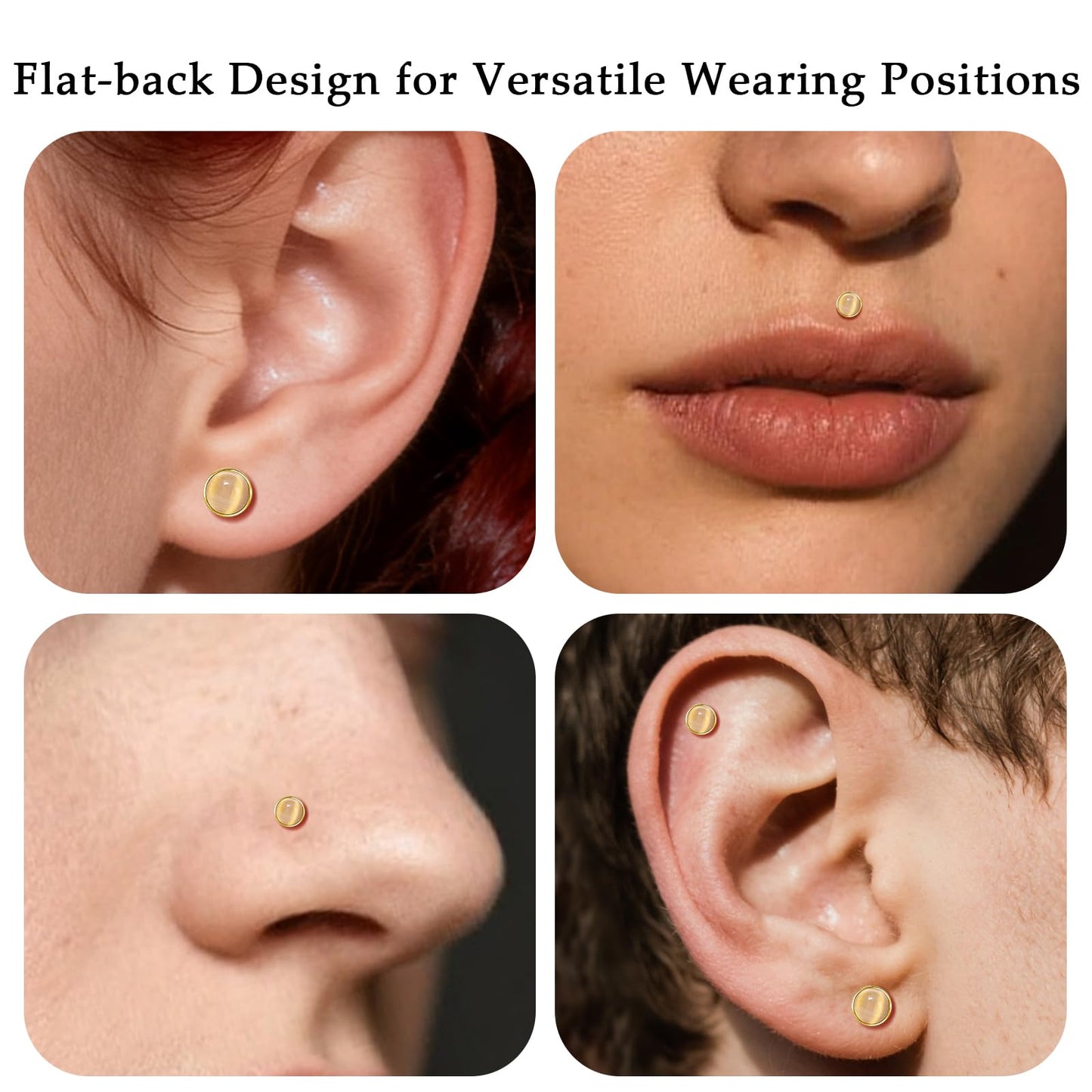 Limerencia Hypoallergenic Earrings for Sensitive Ears - 18G G23 Titanium Round Cat's Eye Push in Stud Earrings, Cartilage Stone Pierced Earrings for Women Men Gift,Champagne 4mm