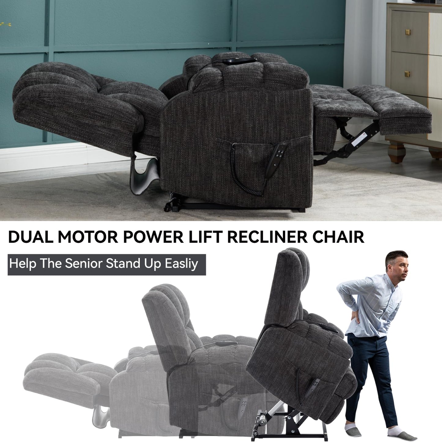 KEIKI Dual Motor Power Lift Recliner Chair with Massage and Heat, Cushion Back Design, Heavy Duty Up to 350 LBS