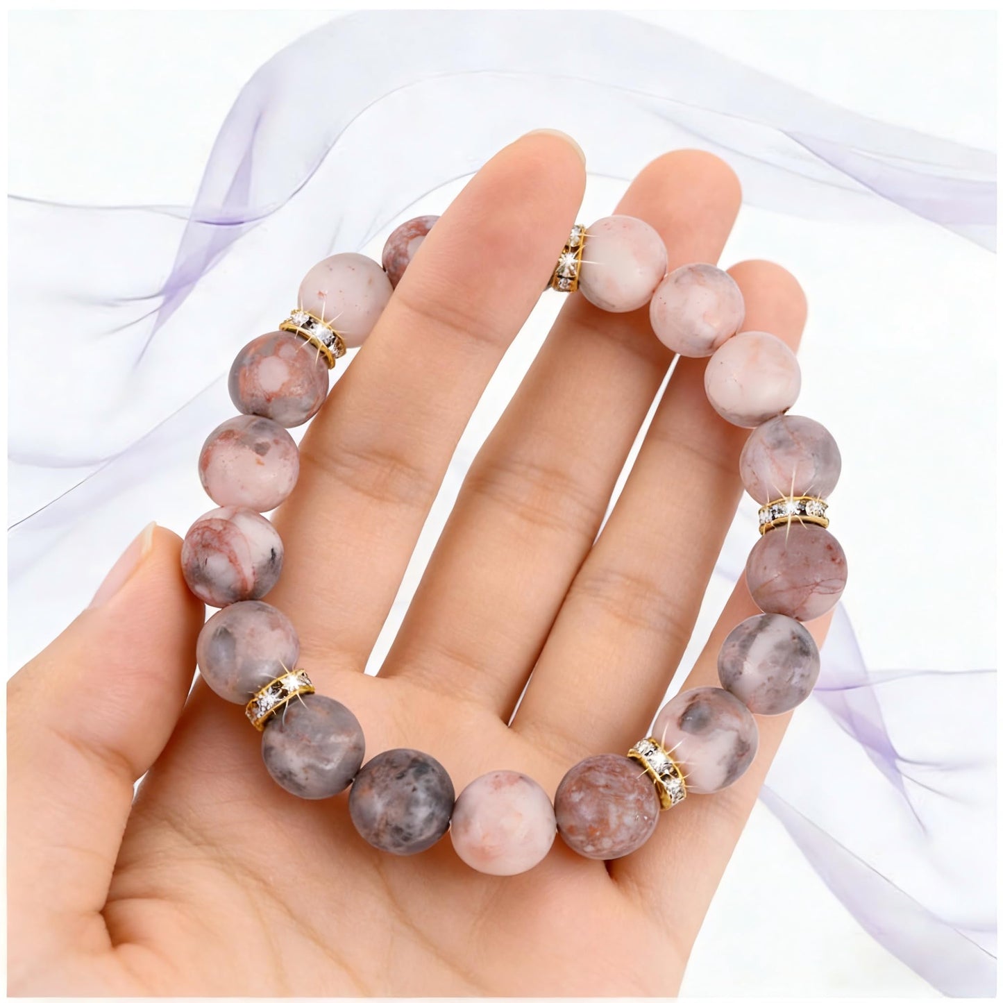 Healing Beaded Bracelet for Women - Rose Quartz & Chakra Crystal Anxiety Stress Relief Bead Bracelets, Calming Stretchy Yoga Meditation Daily Wear Healing Stones Bracelet, Stress Relief Gift for Her
