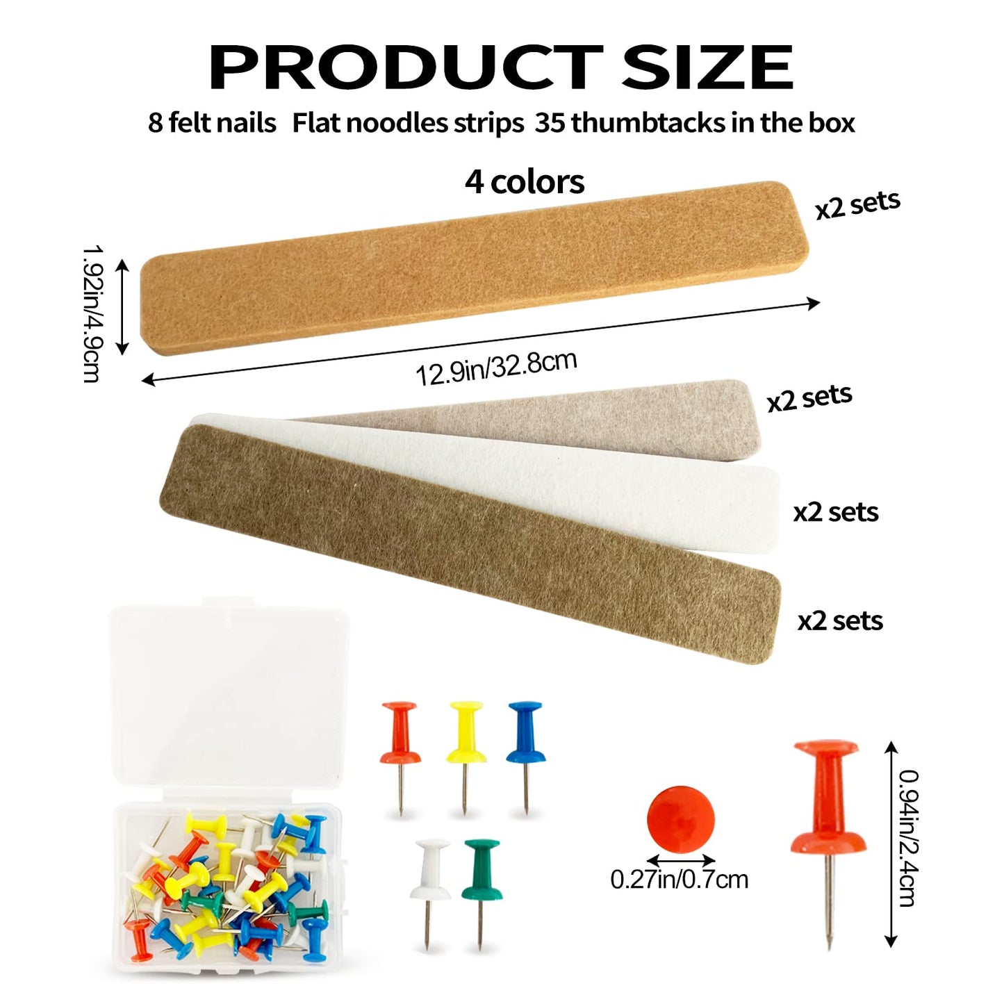 8 Packs Felt Pin Board Bar Strips Bulletin Board，Notice Board Self Adhesive Cork Board with 35 Push Pins，for Office Home Classroom Wall Decoration Paste Notes, Photos，Schedules