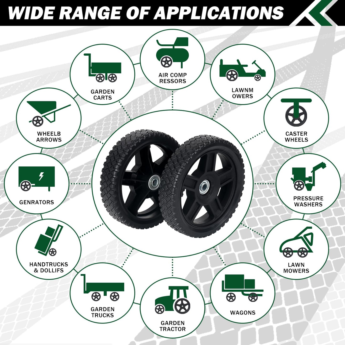 CheeMuii 12 Inch Lawn Mower Wheels 2 Pack 12" Push Lawn Mower Wheels with Bolts and Lock Nuts Kit Fit for Most Standard push Lawn Mowers/Generator/Garden Tiller/Handtruck