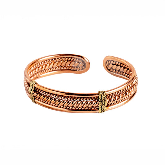 ALFIQ Handmade Copper Brass Cuff Bracelet for Men, Twisted Weave Pattern, Dark Copper (Copper Braid)