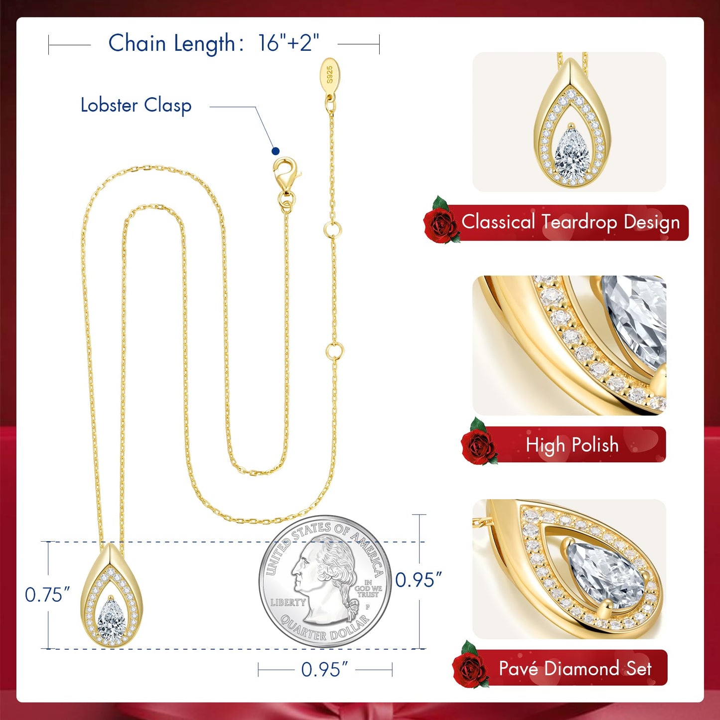 Kstyle 14k Gold Diamond April Birthstone Pendant Necklaces for Women Valentine's Day Birthday Gift Anniversary Jewelry for Wife Daughter Grandma Mom Sister Non Tarnish