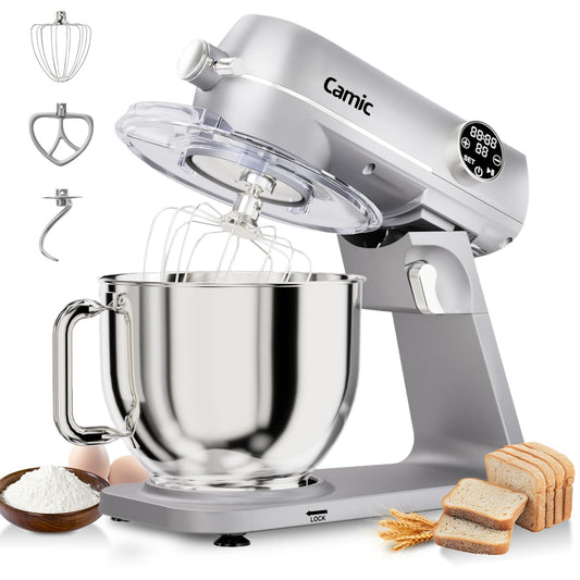 8.45 QT All Metal Stand Mixer,10 Speed Large Capacity Kitchen Mixer with Digital Timer & Tilt-Head, Electric Mixer with Whisk Dough Hook Mixing Beater for Baking,Cakes,Cookie,Bread,Salad(Silver)
