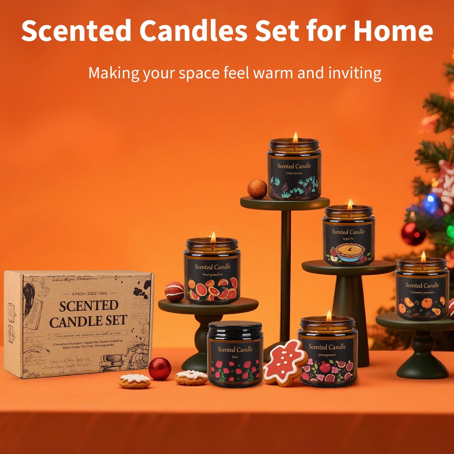 Aeraroma 6 Pack Candles for Home Scented, Aromatherapy Candles for Women Men, 21oz Natural Soy Wax Scented Candle Set, Amber Jar Candle Gifts Set for Birthday, Christmas, Valentines Day