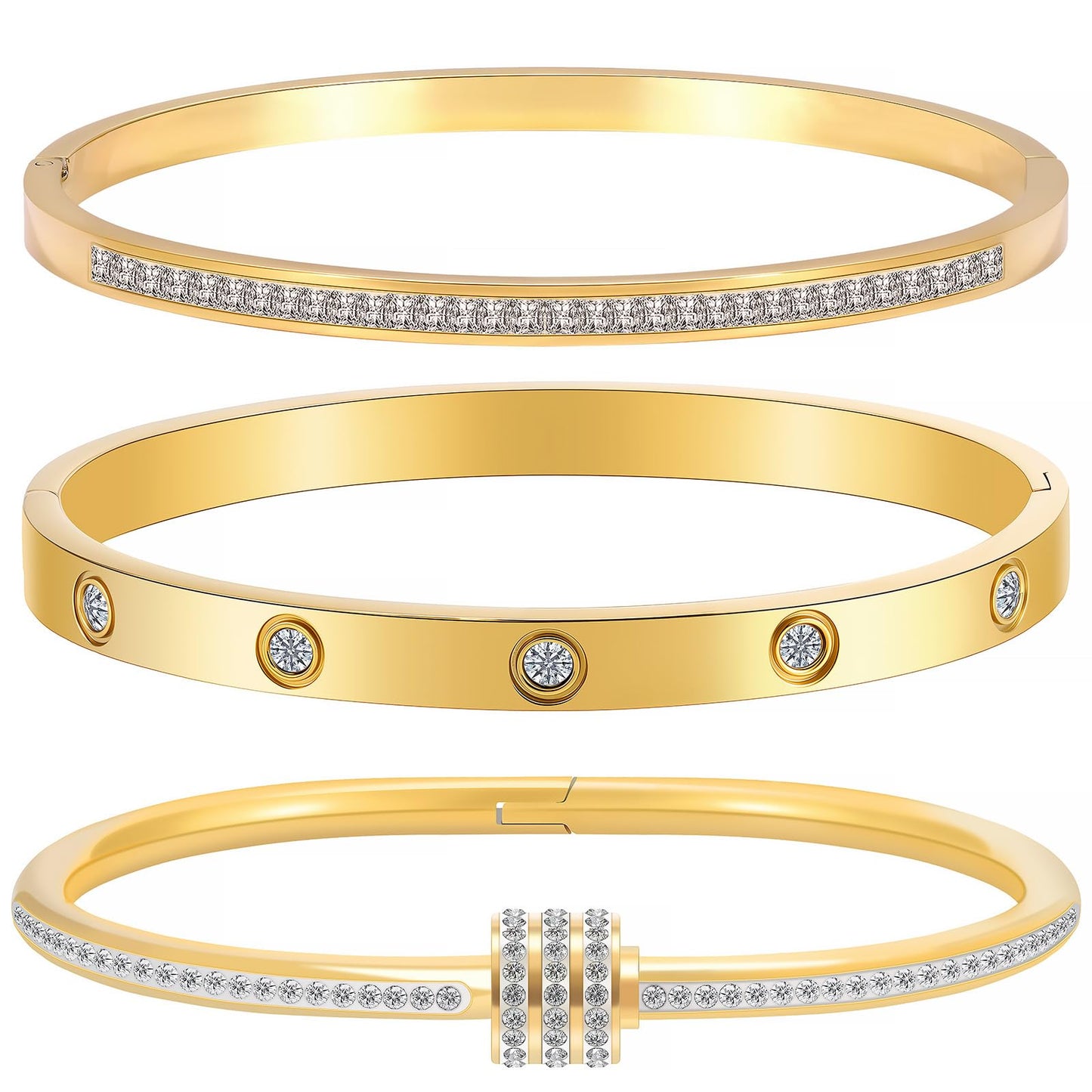 Camhanno Gold Bracelets for Women - Crystal Stackable Bangles with Friendship & Love Theme - Stainless Steel Jewelry, Ideal Birthday Gift (Style 4)