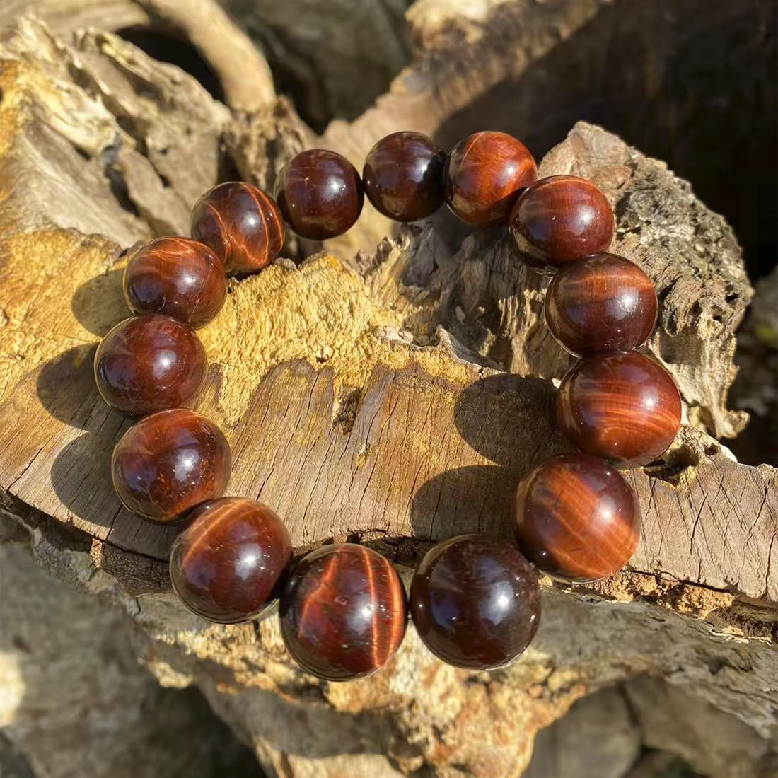 18mm Red Tigers Eye Bracelet for Men Women | Natural Handmade Protection Root Chakra Gemstone Crystal Jewelry for Large Beads Enthusiast & 3XLarge 9.5-10.5" Wrist | Boost Motivation Confidence