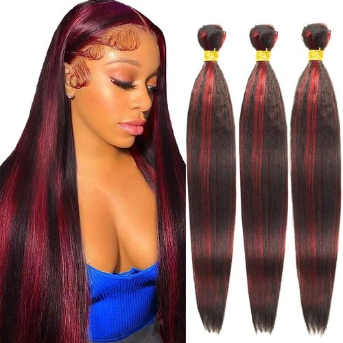 Habiliana Bundles Human Hair 16 18 20 Inch Straight Burgundy T1B/99J Human Hair Bundles 11A Unprocessed Brazilian Virgin Quick Weave Hair Extensions for Black Women
