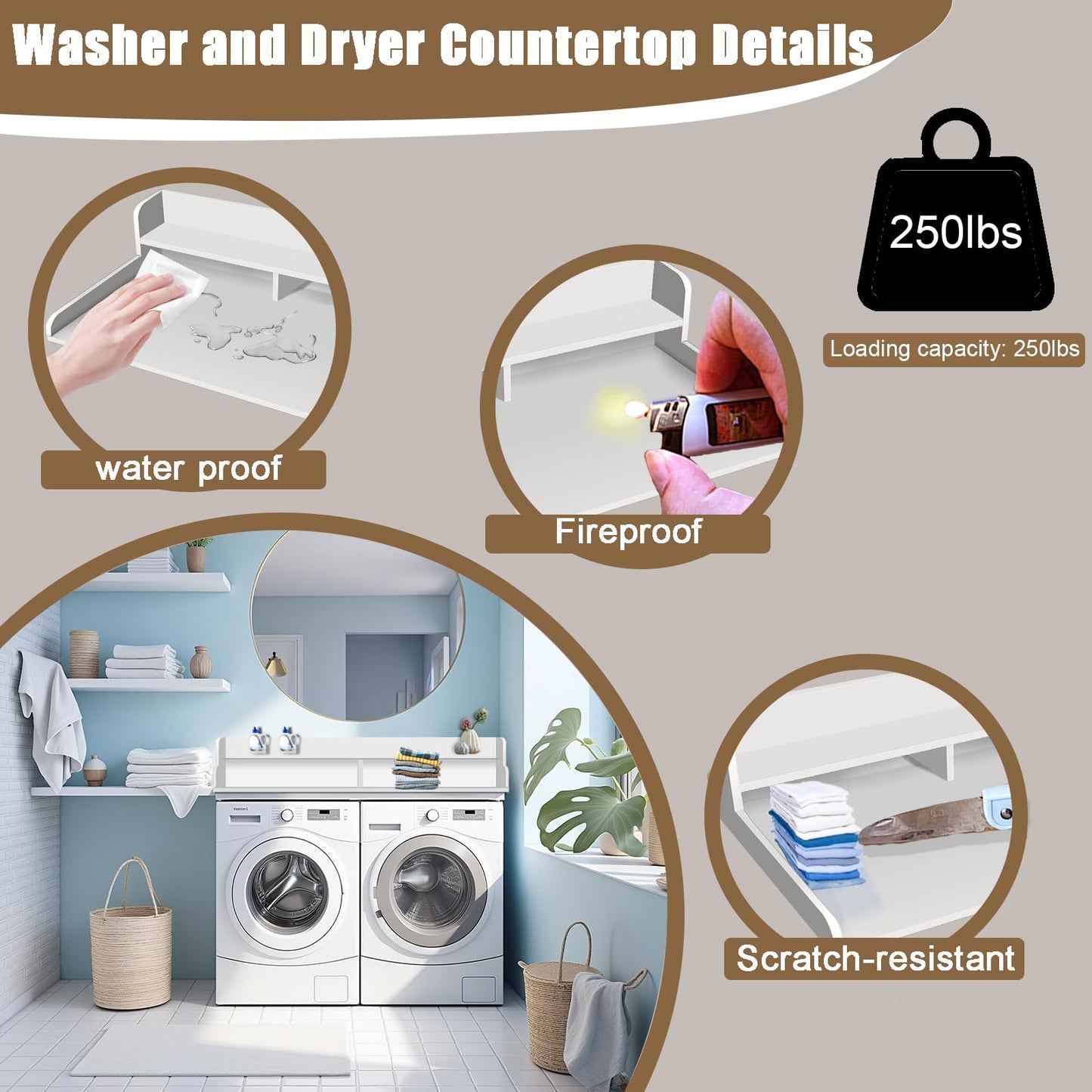 CXNGD 2-Tier Washer and Dryer Countertop, Wooden Washer Dryer Countertop, 27.5" Depth X 54" Laundry Countertop Over Washer and Dryer for Folding Clothes Over Washer and Dryer (White)