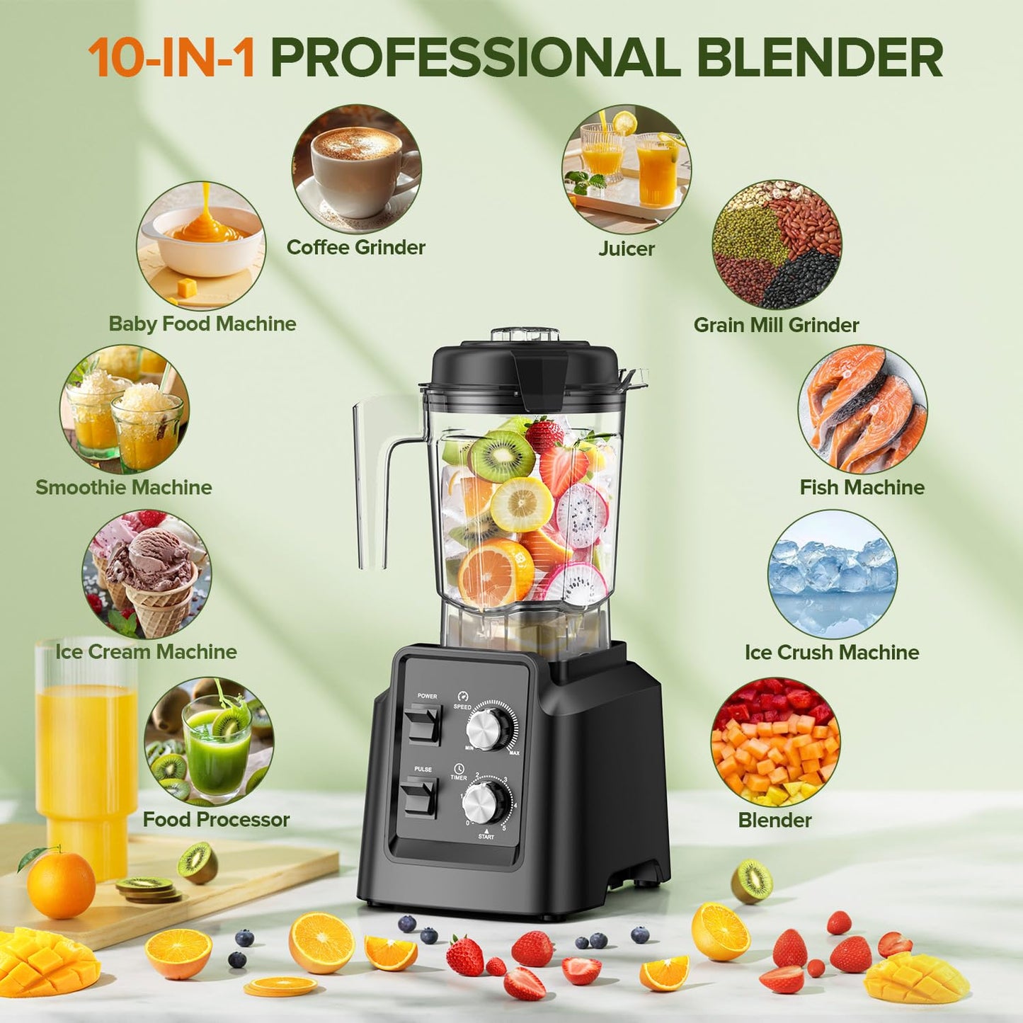 Blender for Smoothies, Professional Countertop Blenders with Self Cleaning, Ice Crush & Frozen Fruits, Dishwasher Safe Jar, 6 Blades for Silky Shakes and Drinks