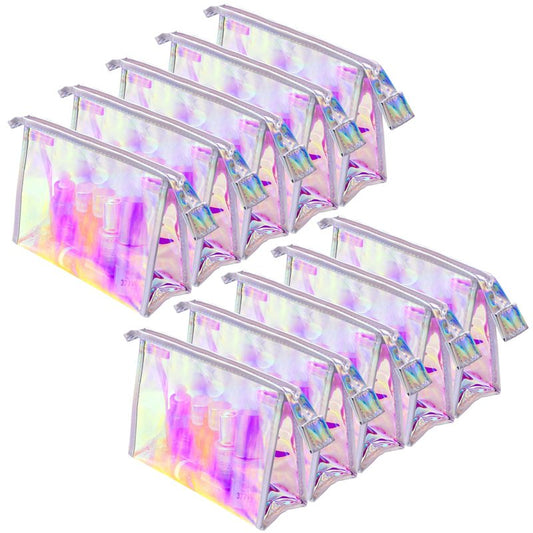 Zwish 10PCS Iridescent Makeup Bag Bulk, Holographic Cosmetic Bags Pouch Portable Zipper Toiletry Bag Travel Makeup Bag Gift Bags for Women
