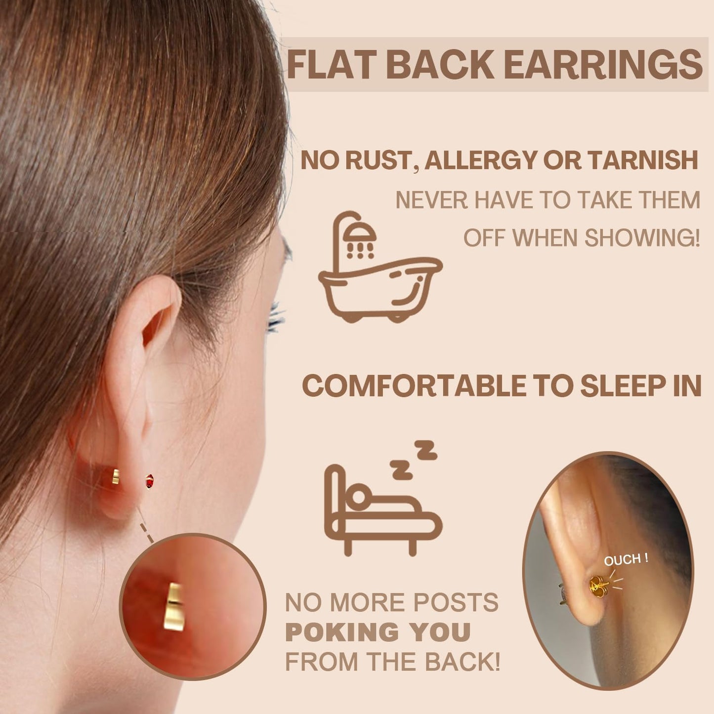 Mothers Day Gifts Red Stud Earrings for Women, Red Earrings as Flat Back Stud Earrings for Women, 18k Gold Hypoallergenic Earrings Birthday Gifts