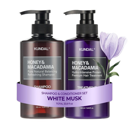 KUNDAL Honey & Macadamia Korean Hair Care Shampoo & Conditioner Set, White Musk, 16.9 Fl Oz Pack of 2 - Salon Quality, Helps Hair Feel Moisturized, Argan Oil, Sulfate Free, Long Lasting Scent