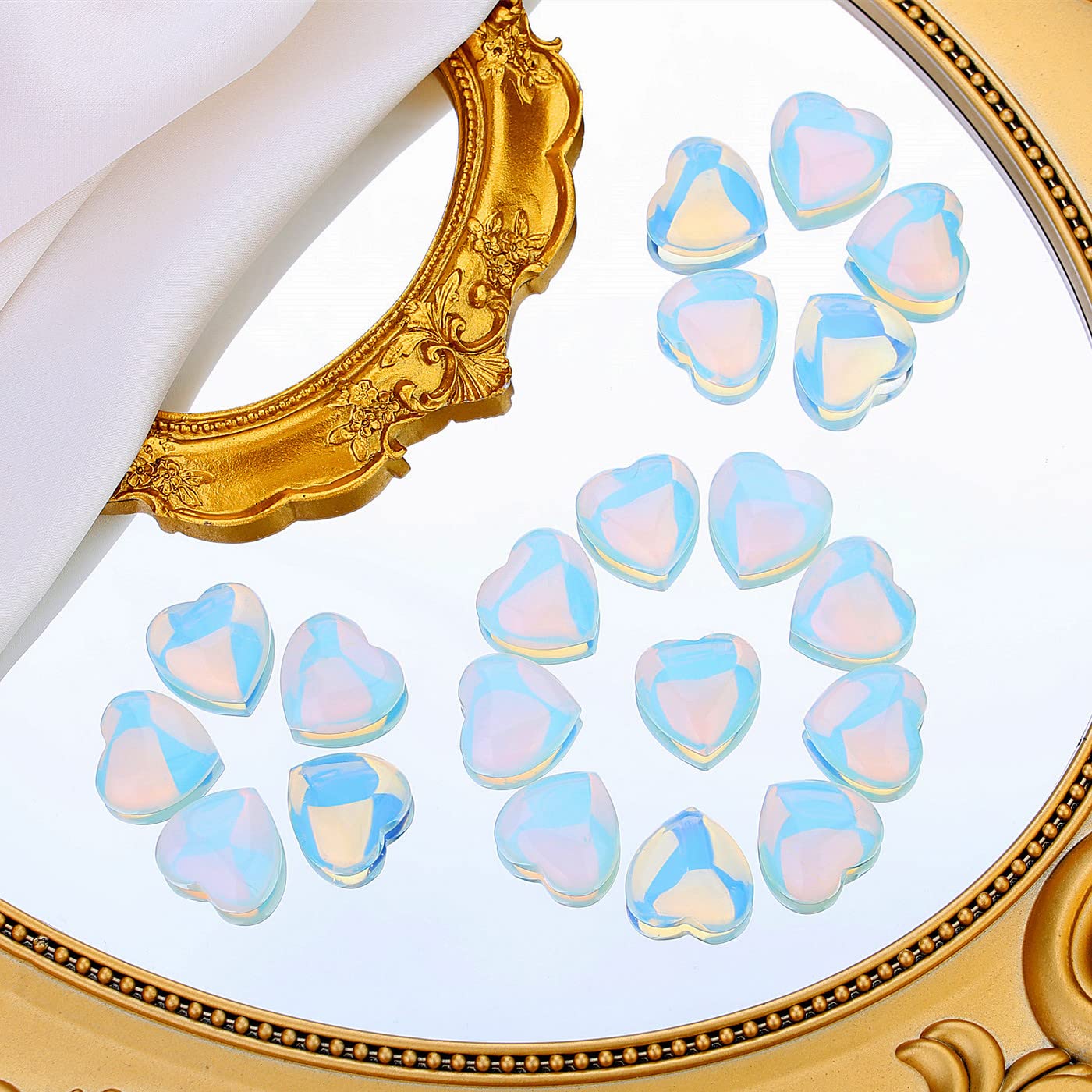 10 PCS Opalite Heart Crystals Thicken Stones Love Heart Shaped Healing Crystal Natural Stone Palm Moonstone Gemstones Set Reiki Energy Balancing Carved Palm Worry Stone Meditation Gift Stocking Stuffers for Women