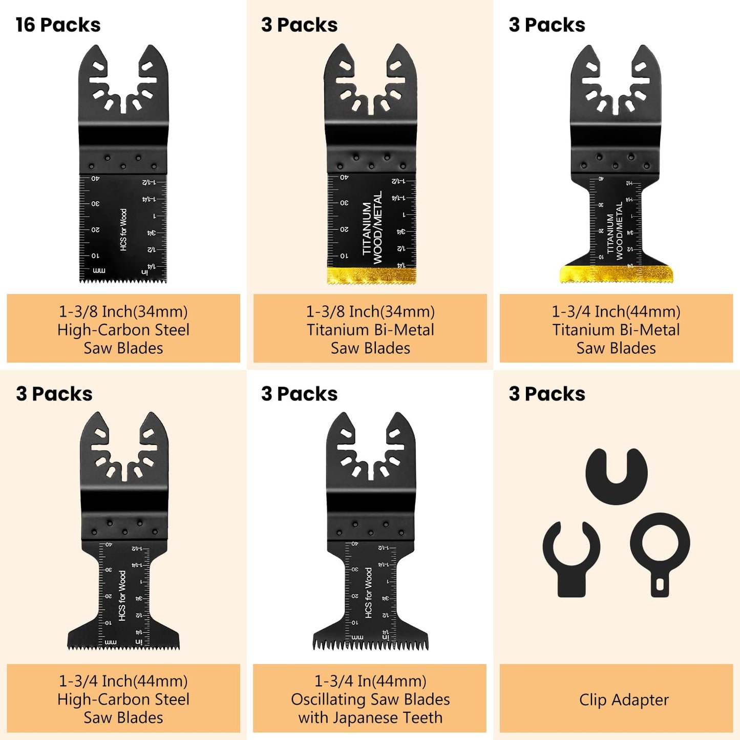 AIFICUT 31 PCS Multi Tool Blade Kits, Professional Titanium Oscillating Tool Blades for Metal, Wood, Plastic, Quick Release Oscillating Saw Blades Compatible with Dewalt Milwaukee Ryobi Rockwell Fein