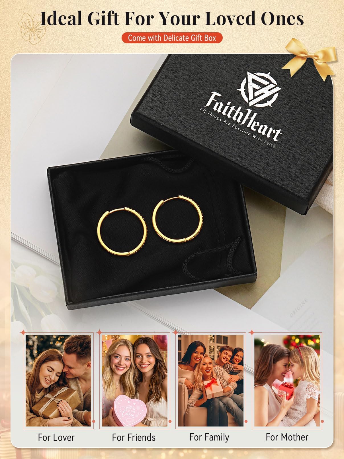 FaithHeart Cubic Zirconia Hoop Earrings for Women, Silver Hypoallergenic Huggie Hoop Earrings, Small Cartilage Earrings for Women 8mm, Send Gift Box