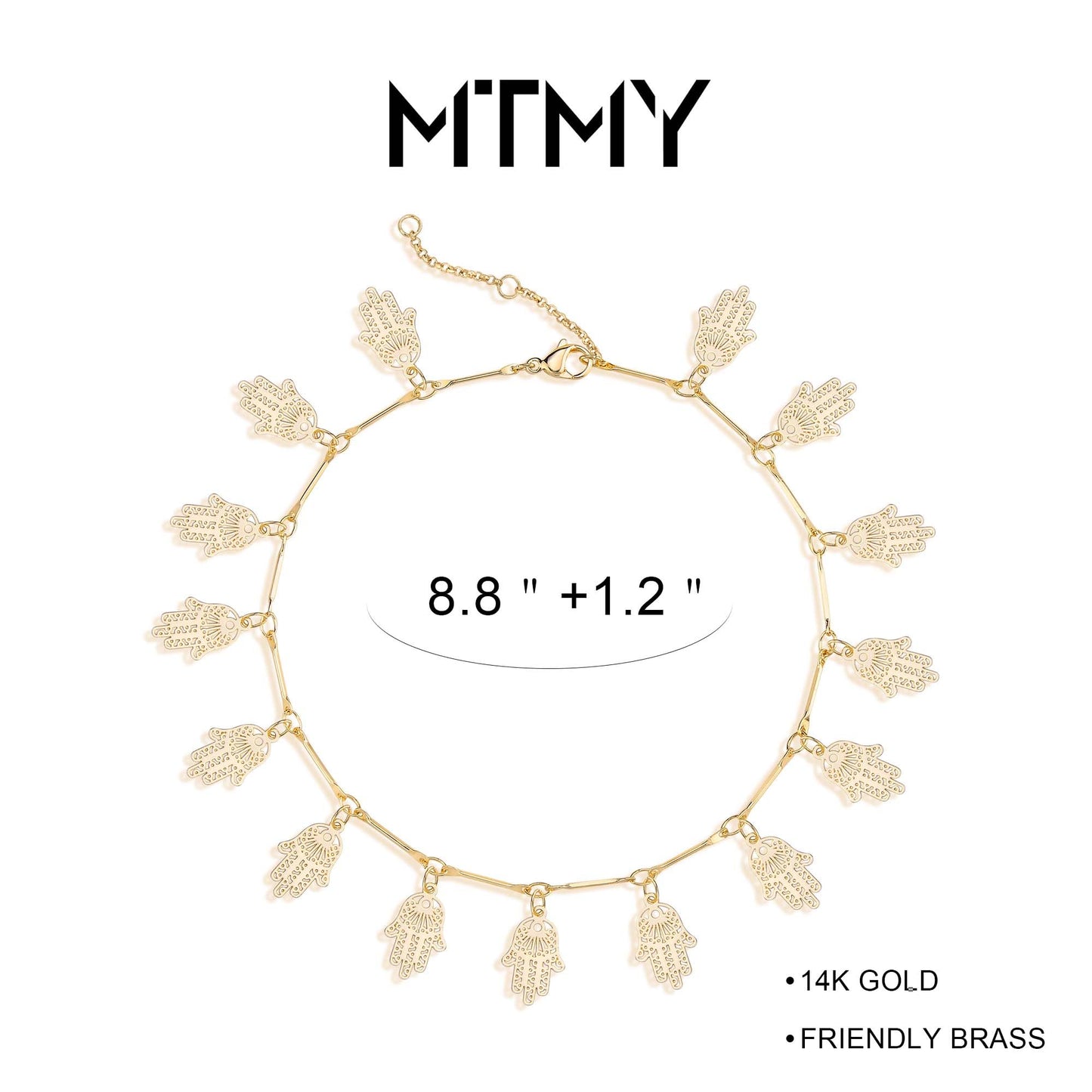 MTMY Gold Anklets for Women 14K Gold Plated Tassel Foot Chain Dainty Adjustable Cute Summer Beach Boho Anklets Jewelry Gift (hamsa)