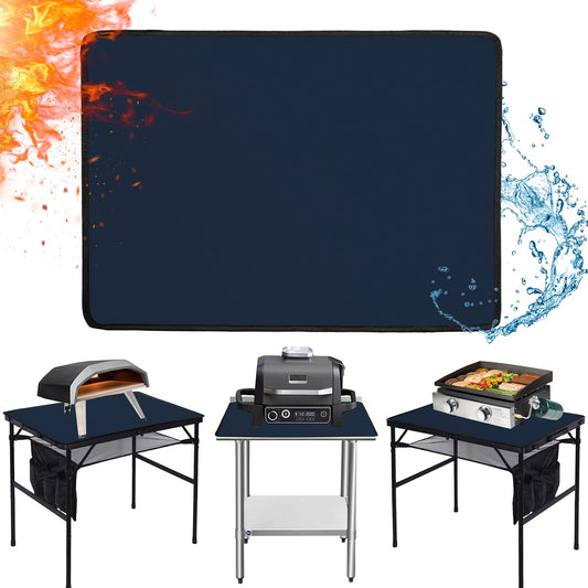 Amerbro 24x31in Heat Resistant Grill Mats for Outdoor Grill to Protect Your Prep Table and Outdoor Grill Table - Fire Proof & Water Proof & Oil Proof BBQ Mat - Blueï¼1mmï¼