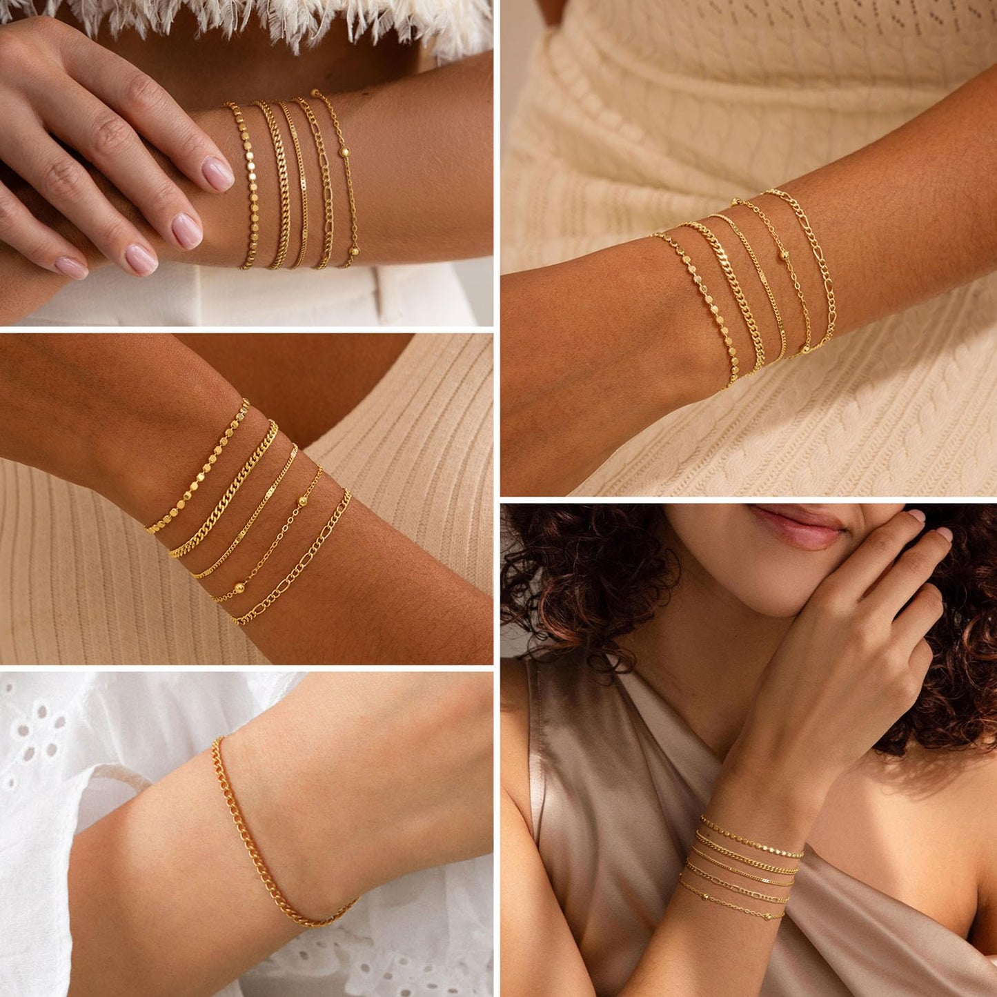 Gold Bracelets for Women, Dainty 14K Gold Plated Bracelet Stack for Women Trendy CZ Tennis Paperclip Cuban Chain Stackable Adjustable Waterproof Link Bracelet Jewelry Set Fashion Accessories Gifts