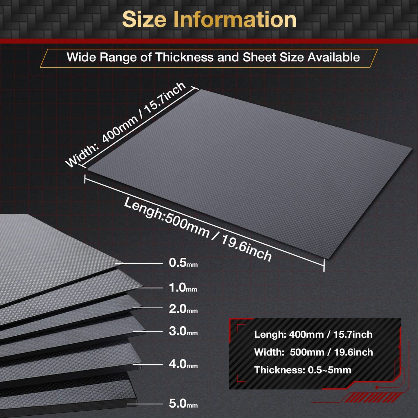 ARRIS 400x500x 5mm Carbon Fiber Sheet, 0.5mm 1mm 1.5mm 2mm 2.5mm 3mm 4mm 4.5mm 6mm Thickness Available 3K Carbon Fiber Plate Twill Matte Pannel Sheets