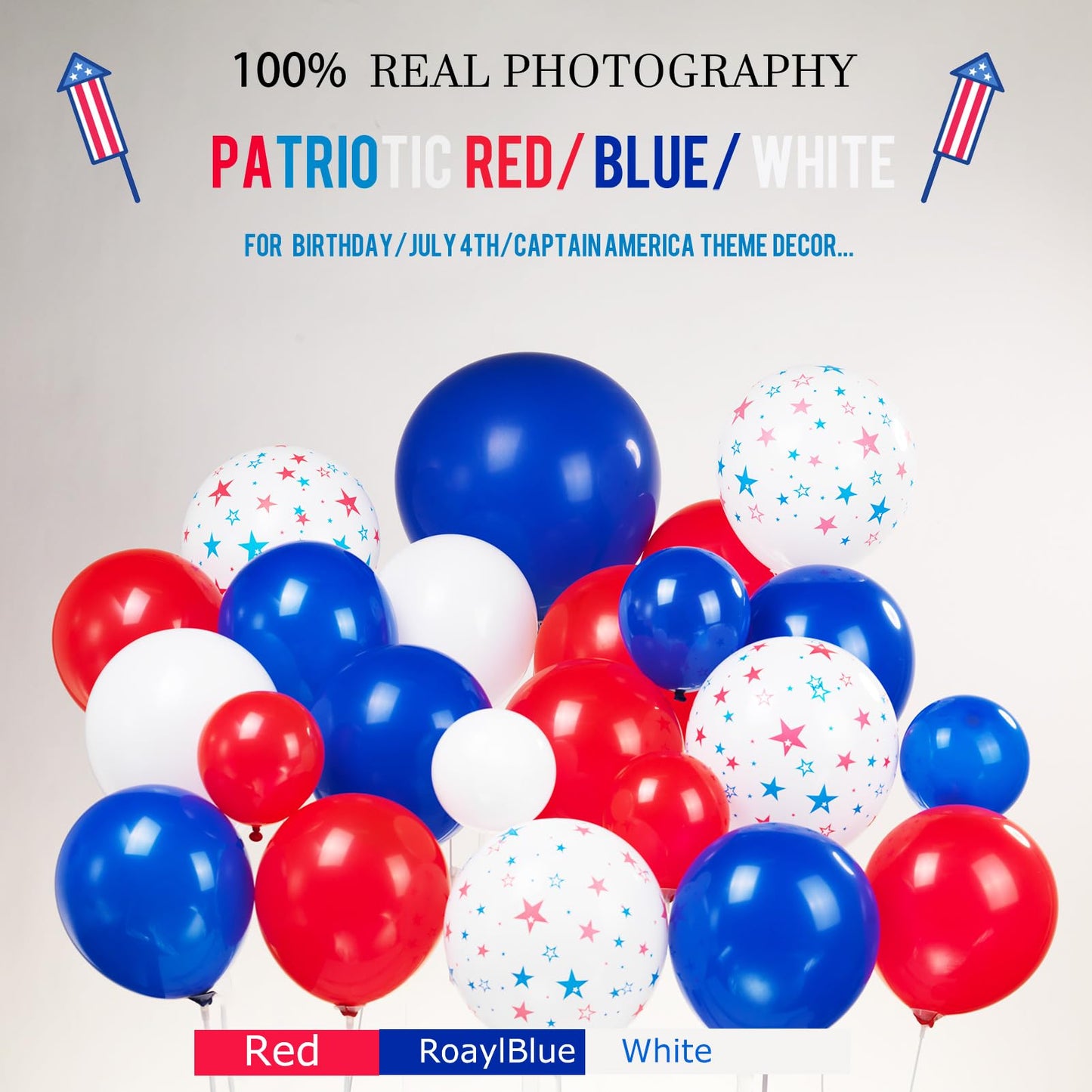 150Pcs Red White and Blue Balloon Garland Arch Kit for America's 250th Anniversary, Patriotic Decorations with Star Print & USA Flag Foil Balloons for 4th of July, Independence Day, Memorial Day