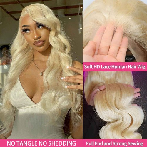 MMFZPHEIR 613 Lace Front Wig Human Hair 180 Density 13x4 Body Wave HD Transparent Lace Front Wigs Blonde Wig Glueless Wigs Pre Plucked Pre Cut With Natural Hairline 28 Inch