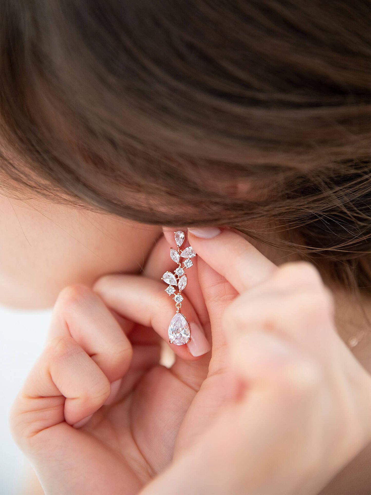 SWEEETV Bridal Wedding Earrings for Brides Bridesmaides-Marquise Teardrop Earrings for Women, Cubic Zirconia Drop and Dangle Earrings for Prom or Pageant,Jewelry, Rose Gold