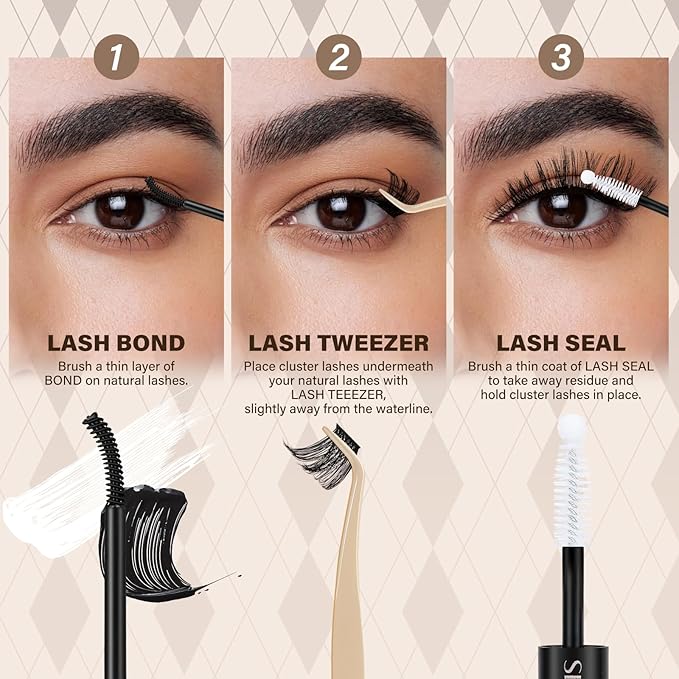 JMS&JMS Lash Clusters Kit Lash Extension Kit with Lash Bond and Seal Eyelash Applictor Lash Extension Kit for Beginner (MISS BELLA-8-18mix)