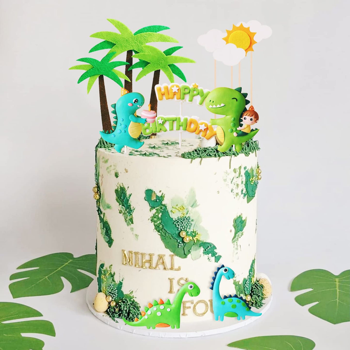 Dinosaur Cake Toppers Cute Dinosaur Happy Birthday Cake Decorations for Boy Girl Baby Shower Birthday Party Dinosaur Scene Theme Cartoon Party Decoration