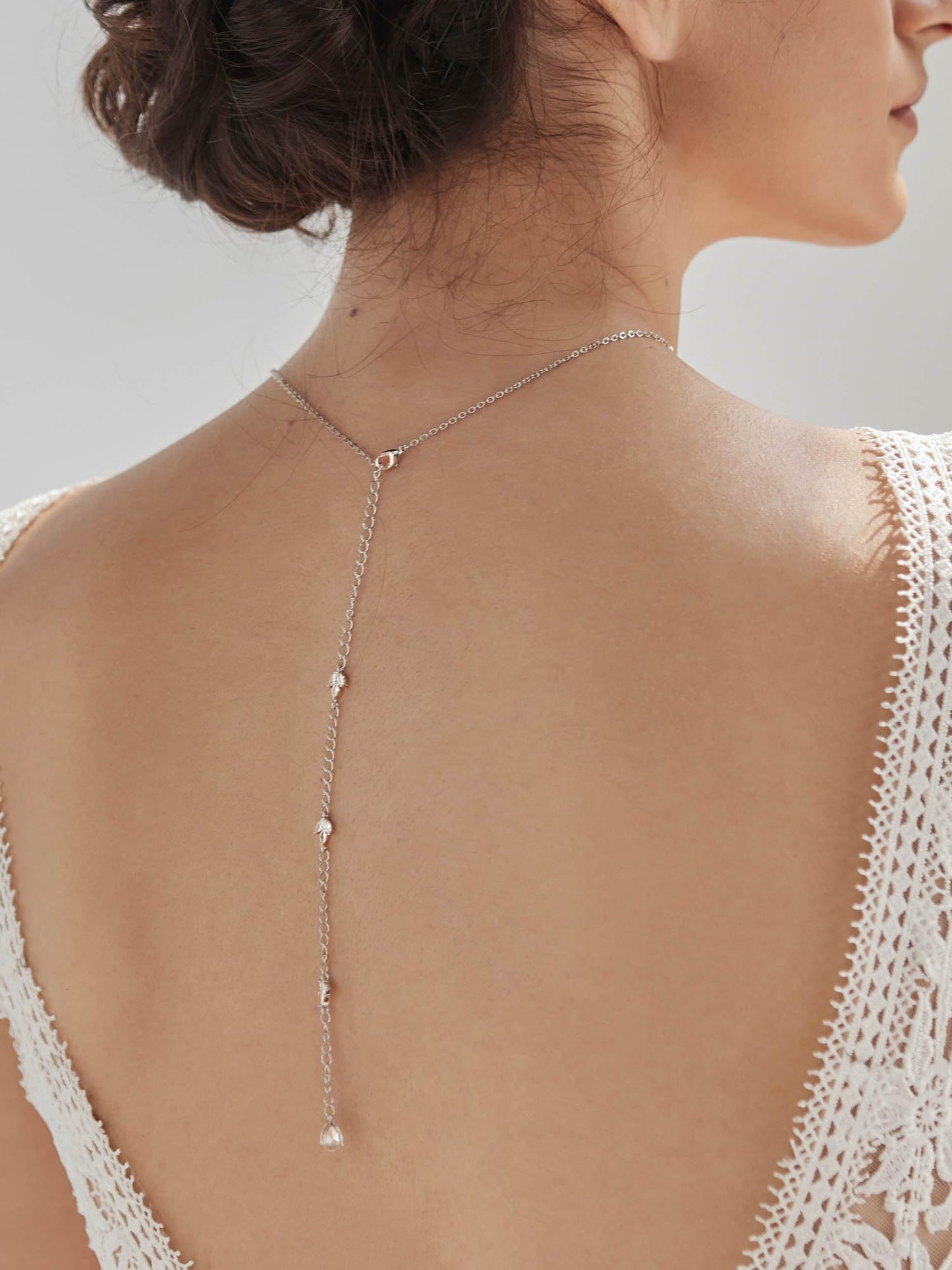 SWEETV Cubic Zirconia Wedding Bridal Backdrop Necklace for Brides, Crystal Dainty Back Necklace, Body Chain Jewelry for Women Prom, Silver