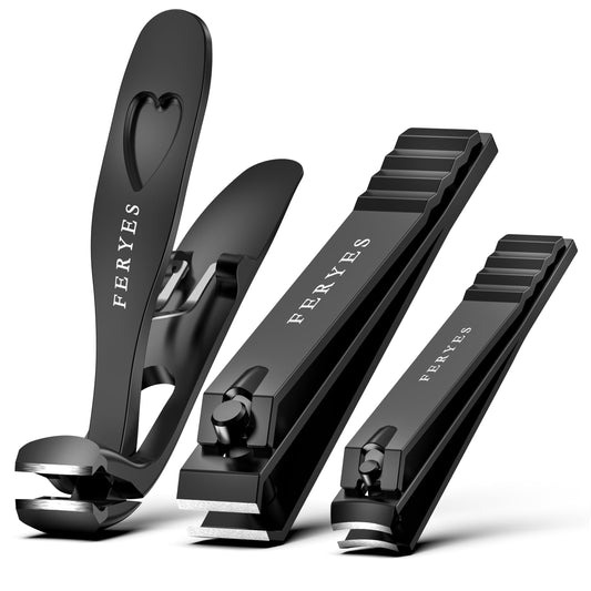 FERYES 3PCS Nail Clippers Set – Long Handled Angled Toenail Clipper for Thick Nails for Seniors, Straight Blade Toe Nail Clippers for Tough Nails, and Curved Blade Fingernail Clippers for Men & Women