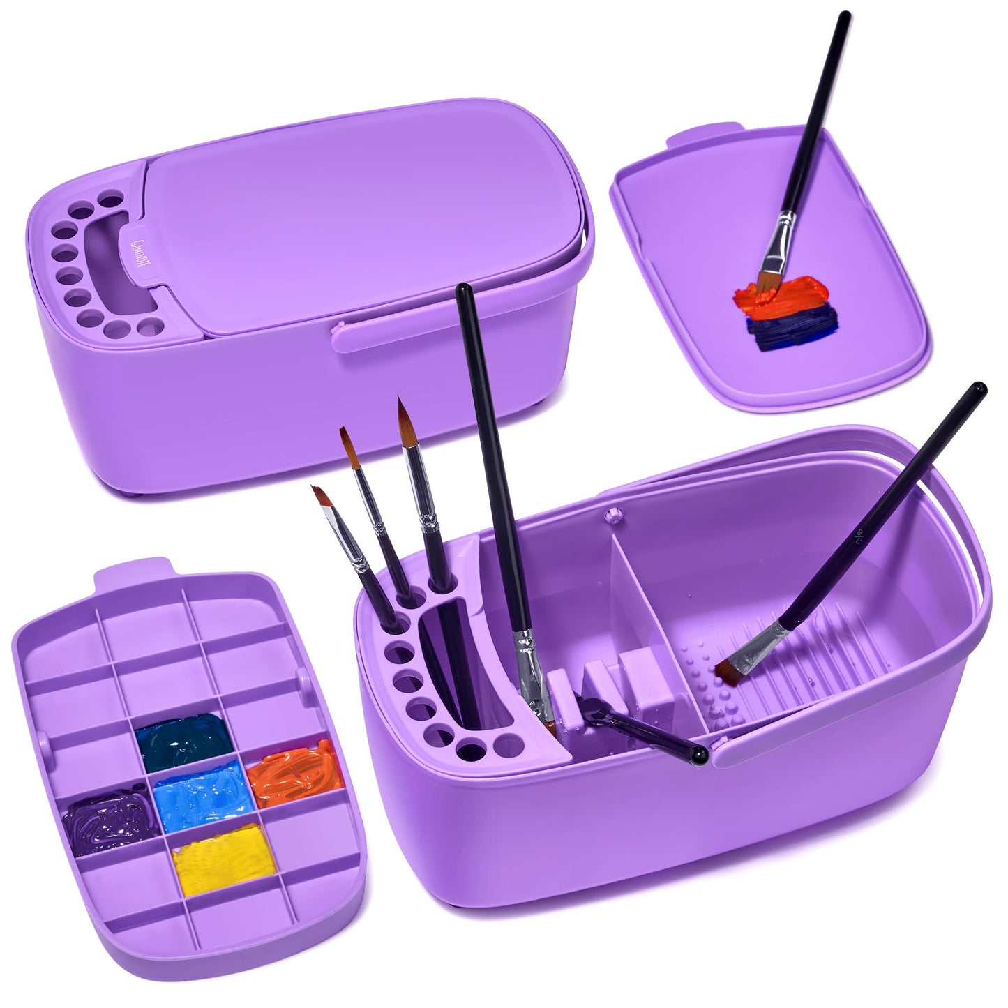 GAMENOTE Paint Brush Cleaner - Paint Brush Holder with Palette and Handle,Rinser for Acrylic, Watercolor, and Water-Based Paints, Painting Art Supply Storage Organizer (purple)