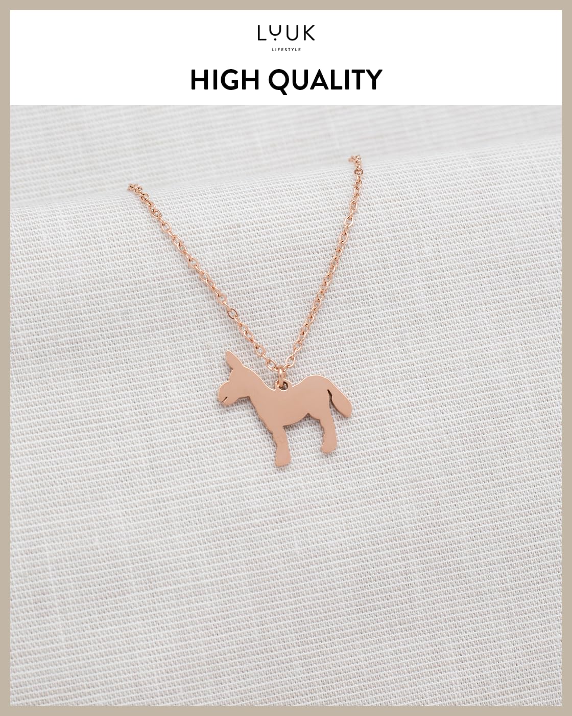 LUUK LIFESTYLE Waterproof Donkey|LLama pendant necklace, 19in adjustable, sturdy thin chain, tarnish-free, Gift for holiday season, women, sister, friend, daughter, vacation dainty trendy aesthetic