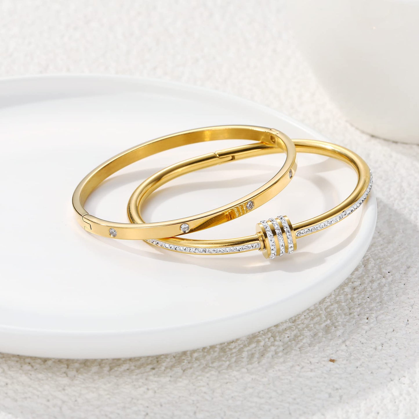 Jade cabbage Gold Bracelets for Women 18K Gold Plated Love Friendship Bracelet With Cubic Zirconia Cuff Bangle Jewelry Set Witness the Gift of Love (4mm gold 2pcs-A)