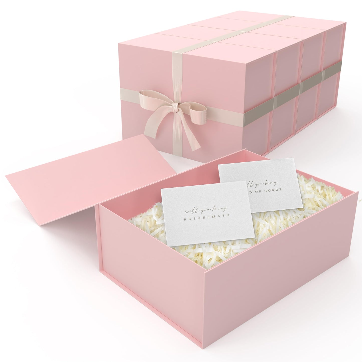 iPassion Gift Box Set - Bridesmaids Gifts for Wedding (5 Pack - Blush Pink), All Occasions, Bridesmaid Proposal, Magnetic Boxes With Lids, Big Set For Bridal, 13.5 x 9 x 4.5 inches, Pink GiftBox