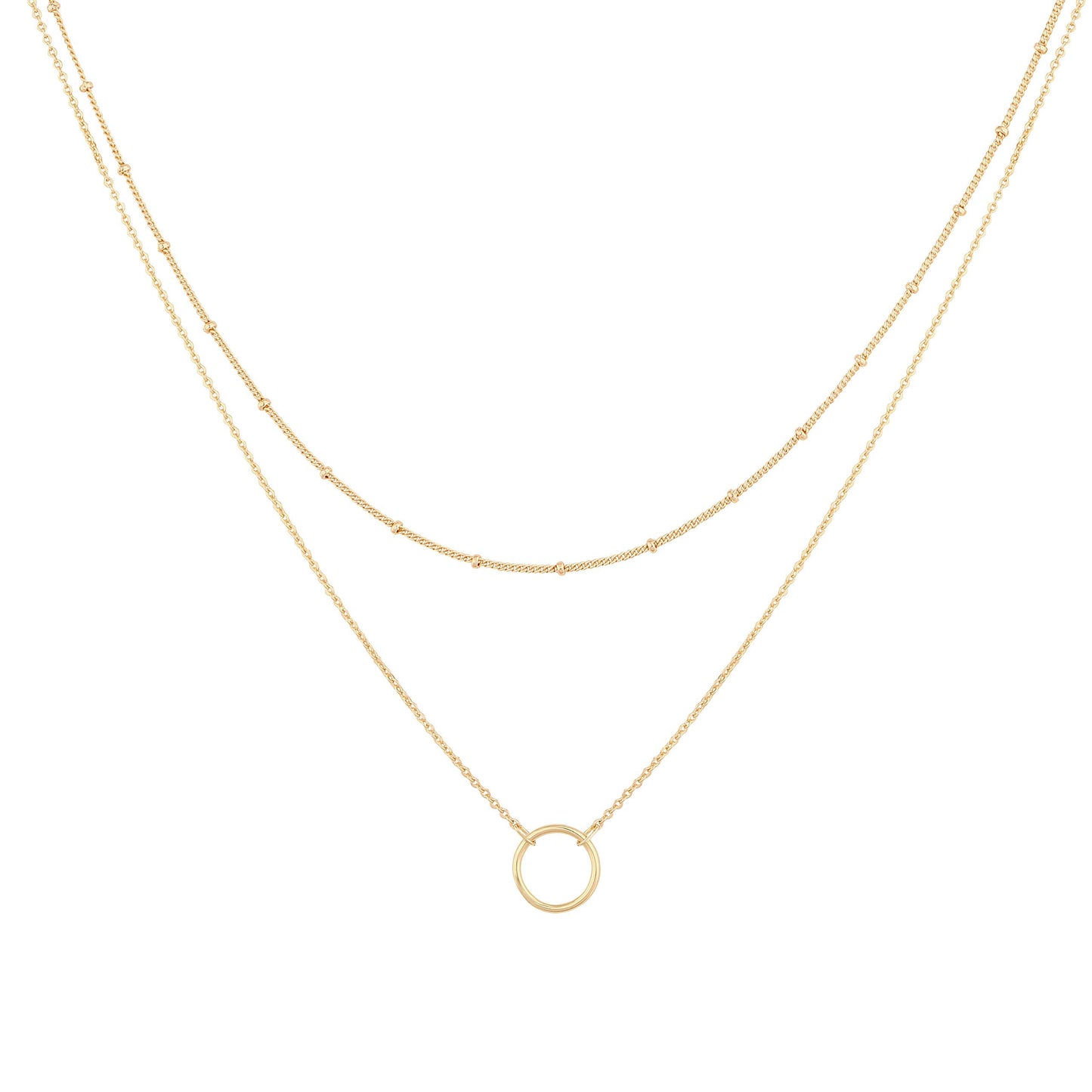MEVECCO Gold Layered Choker Necklace for Women,18K Gold Plated Cute Dainty Karma Round Circle Disc Charm Small Beaded Satellite Chain Minimalist Choker Necklace