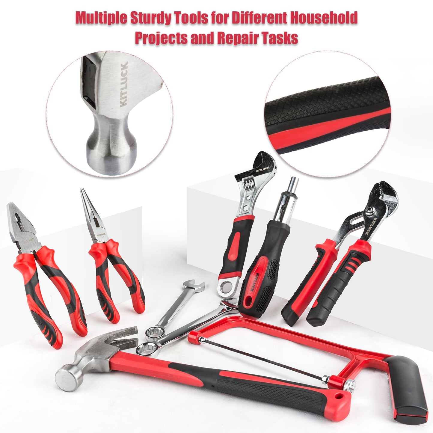 KITLUCK 228-piece Home Tool Kit, Household Hand Repair Tool Set for men, Portable Tool box Set with Tools (Screwdriver, Wrench, Plier, Socket, Harmer, Hex Key, Rule, Saw, Knife, etc.) for Home and Car