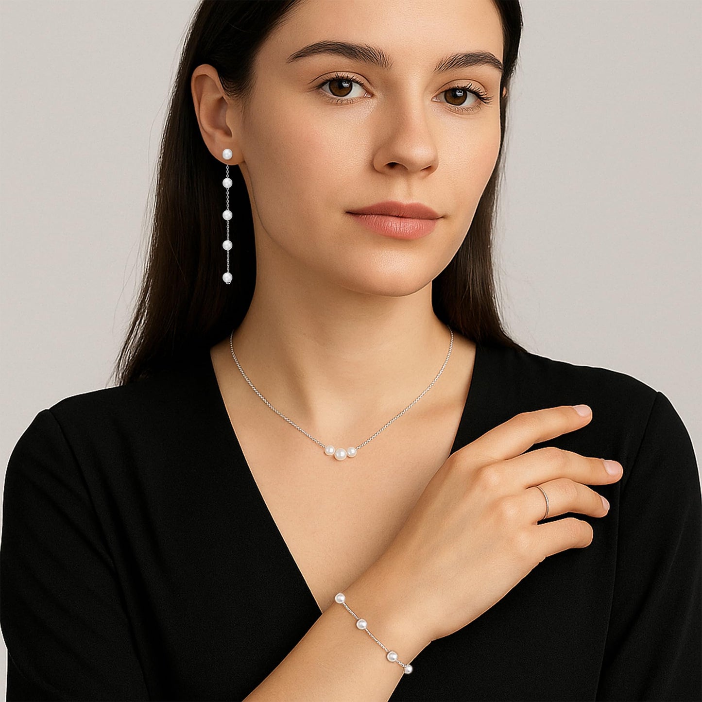 Trinckle Silver Pearl Necklace, Dainty Strands Pearl Pendant Necklace for Women, Silver Prom Jewelry Pearls Charm Necklace, Cute Necklaces for Teen Girls White Choker Necklace