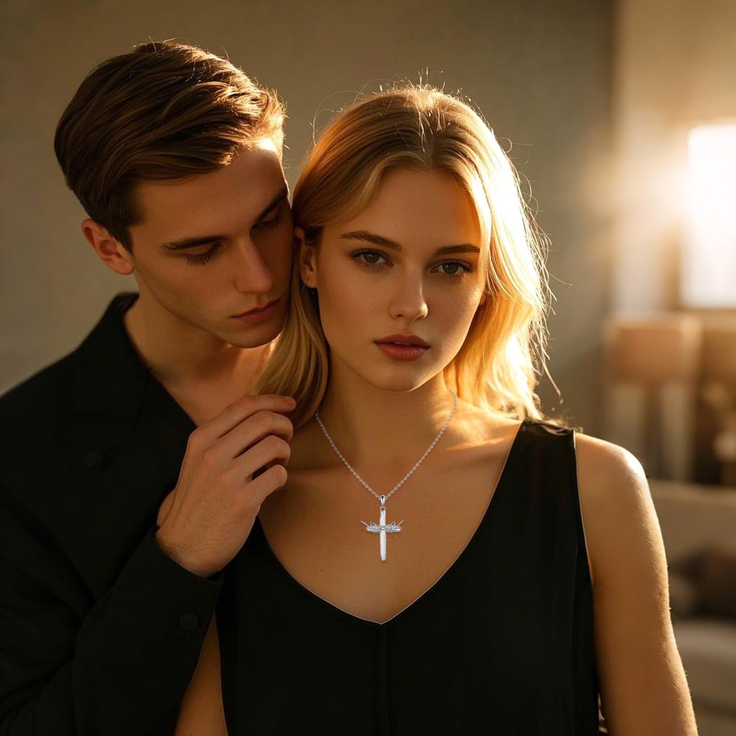 YFN Thorn Cross Necklace Sterling Silver Thorn Cross Pendant Necklace Christian Jewelry for Women Catholic Gifts for Women