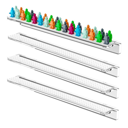 ACRYDECOR 4Pack Acrylic Minifigure Display Case Holds Up to 96 Figures, Wall Mount Acrylic Floating Shelf Display With Brick Building Baseplates