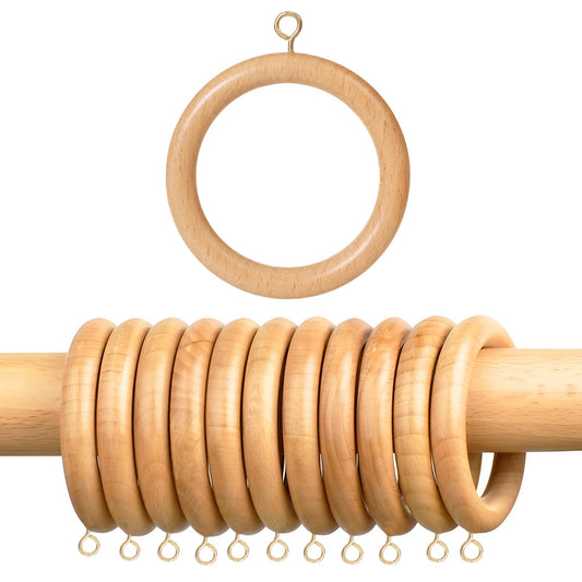 96 Pcs Wooden Drapery Curtain Rings with Metal Hooks – 3.5''Outer, 2.7" Inner Diameter – Beechwood Durable Wooden Drapery Rod Rings for 1-1.5 inch – Pack of 96